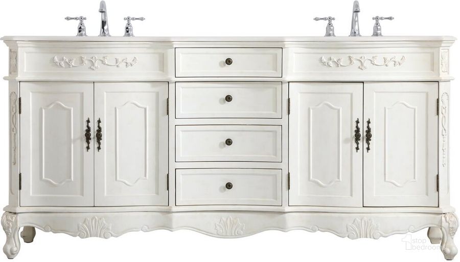 The appearance of Danville 72 Inch Double Bathroom Vanity In Antique White designed by Elegant Lighting in the traditional interior design. This antique white piece of furniture  was selected by 1StopBedrooms from Danville Collection to add a touch of cosiness and style into your home. Sku: VF10172DAW. Product Type: Bathroom Vanity. Image1