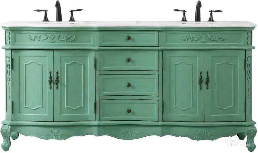 The appearance of Danville 72 Inch Double Bathroom Vanity In Vintage Mint designed by Elegant Lighting in the traditional interior design. This mint piece of furniture  was selected by 1StopBedrooms from Danville Collection to add a touch of cosiness and style into your home. Sku: VF10172DVM. Material: Wood. Product Type: Bathroom Vanity. Image1
