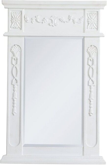 The appearance of Danville Wood Frame Mirror 18 Inch X 28 Inch In Antique White designed by Elegant Lighting in the traditional interior design. This antique white piece of furniture  was selected by 1StopBedrooms from Danville Collection to add a touch of cosiness and style into your home. Sku: VM11828AW. Product Type: Mirror. Material: MDF. Image1