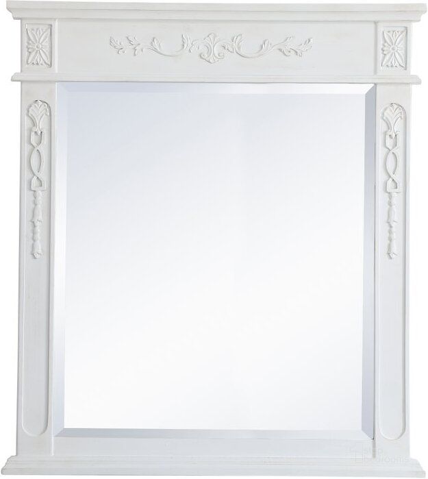 The appearance of Danville Wood Frame Mirror 32 Inch X 36 Inch In Antique White designed by Elegant Lighting in the traditional interior design. This antique white piece of furniture  was selected by 1StopBedrooms from Danville Collection to add a touch of cosiness and style into your home. Sku: VM13236AW. Product Type: Mirror. Material: MDF. Image1