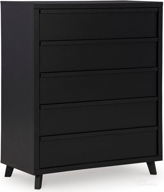 The appearance of Danziar Black Five Drawer Chest designed by Signature Design by Ashley in the modern / contemporary interior design. This black piece of furniture  was selected by 1StopBedrooms from Danziar Collection to add a touch of cosiness and style into your home. Sku: B1013-345. Material: Wood. Product Type: Chest. Image1
