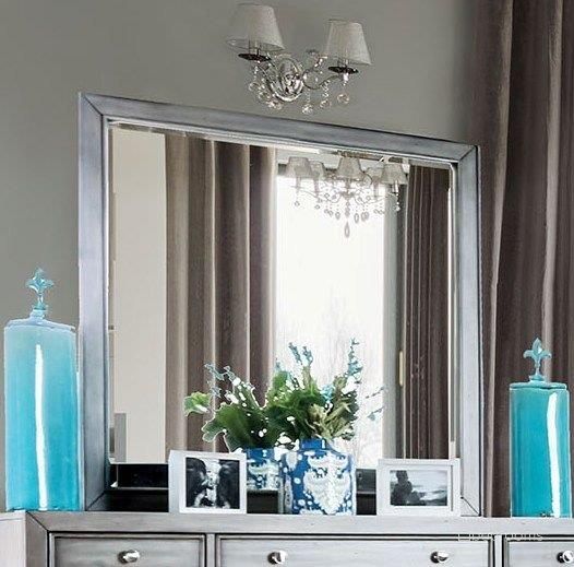 The appearance of Daphne Gray Mirror designed by Furniture of America in the transitional interior design. This gray piece of furniture  was selected by 1StopBedrooms from Daphne Collection to add a touch of cosiness and style into your home. Sku: CM7556M. Material: Glass. Product Type: Dresser Mirror. Image1