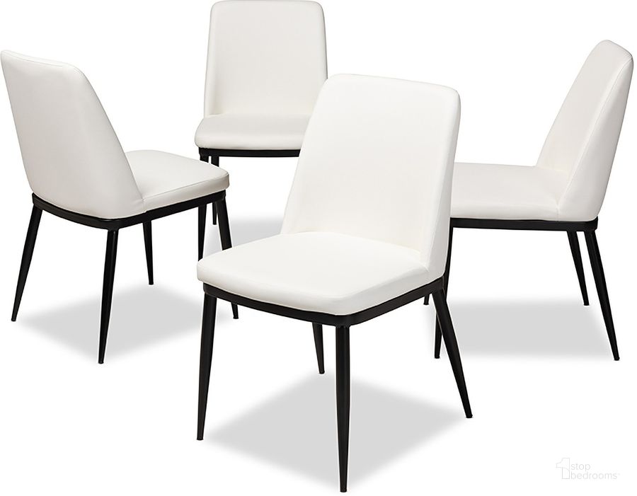 The appearance of Darcell Modern And Contemporary White Faux Leather Upholstered Dining Chair (Set Of 4) designed by Baxton Studio in the modern / contemporary interior design. This white piece of furniture  was selected by 1StopBedrooms from Darcell Collection to add a touch of cosiness and style into your home. Sku: 150595-White-4PC-Set. Product Type: Dining Chair. Material: MDF. Image1