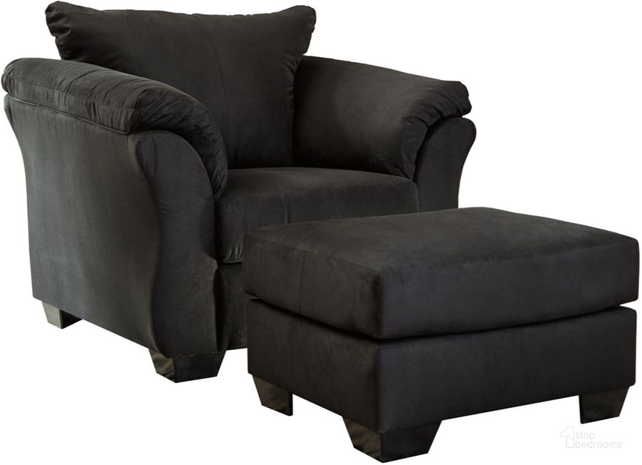 The appearance of Darcy Chair and Ottoman In Black designed by Signature Design by Ashley in the modern / contemporary interior design. This black piece of furniture  was selected by 1StopBedrooms from Darcy Collection to add a touch of cosiness and style into your home. Sku: 7500814;7500820. Material: Fabric. Product Type: Living Room Chair. Image1