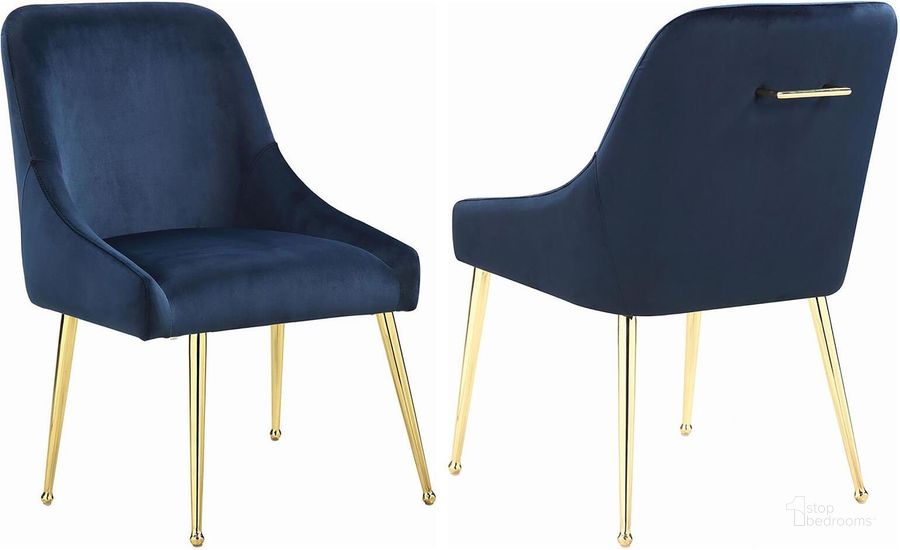 The appearance of Dark Ink Blue Dining Chair Set Of 2 designed by Coaster in the transitional interior design. This blue piece of furniture  was selected by 1StopBedrooms from  to add a touch of cosiness and style into your home. Sku: 192492. Material: Metal. Product Type: Dining Chair. Image1