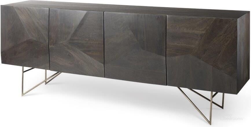 The appearance of Darwin Brown Solid Wood Gold Metal Base 4 Cabinet Door Sideboard designed by Mercana in the modern / contemporary interior design. This brown piece of furniture  was selected by 1StopBedrooms from Darwin Collection to add a touch of cosiness and style into your home. Sku: 68472. Material: Wood. Product Type: Sideboard. Image1