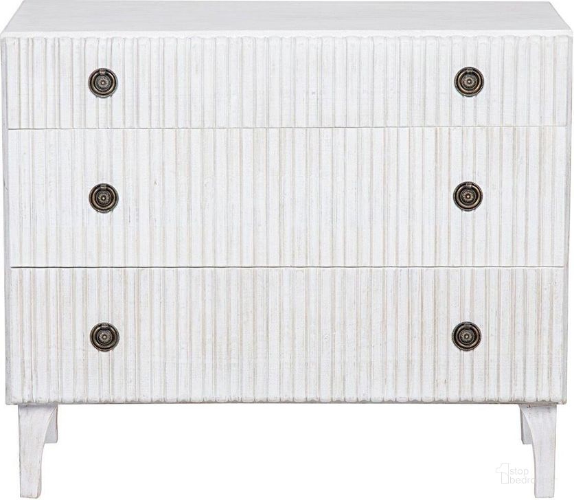 The appearance of Daryl Dresser In White Wash designed by Noir in the transitional interior design. This white wash piece of furniture  was selected by 1StopBedrooms from Daryl Collection to add a touch of cosiness and style into your home. Sku: GDRE164WH. Product Type: Dresser. Material: Wood Veneer. Image1