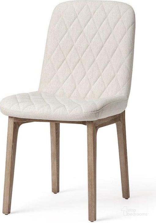 The appearance of David Diamond Tuffed Cream Fabric Wrap Brown Wood Base Dining Chair Set of 2 designed by Mercana in the modern / contemporary interior design. This brown and cream piece of furniture  was selected by 1StopBedrooms from David Collection to add a touch of cosiness and style into your home. Sku: 68317. Material: Wood. Product Type: Dining Chair. Image1