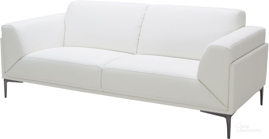 The appearance of Davos White Leather Sofa designed by J&M in the modern / contemporary interior design. This white piece of furniture  was selected by 1StopBedrooms from Davos Collection to add a touch of cosiness and style into your home. Sku: 18248-S. Material: Leather. Product Type: Leather Sofa. Image1