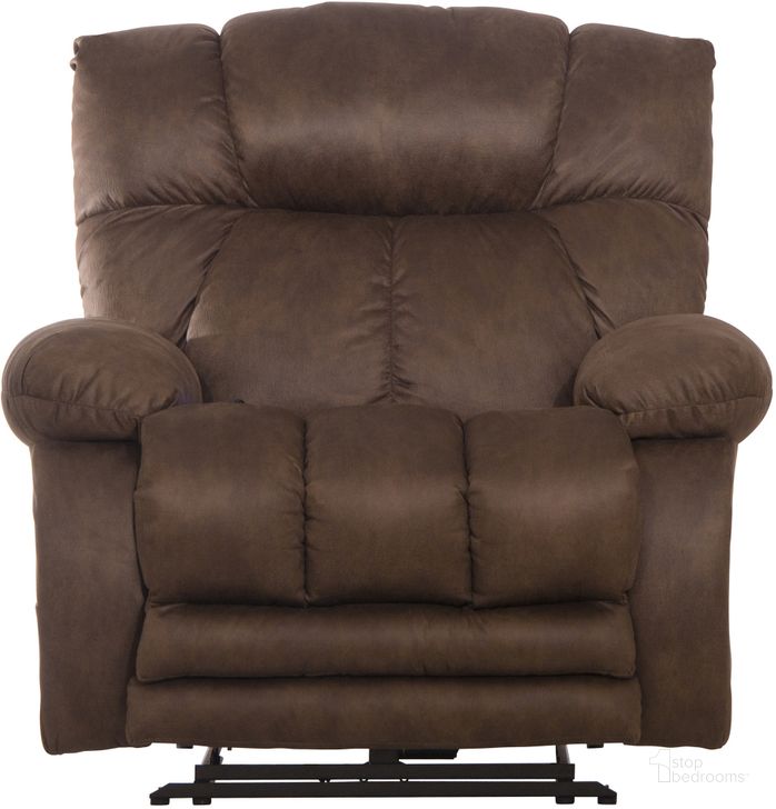 The appearance of Dawkins Oversized Power Lay Flat Recliner In Chocolate designed by Catnapper in the traditional interior design. This chocolate piece of furniture  was selected by 1StopBedrooms from Dawkins Collection to add a touch of cosiness and style into your home. Sku: 647937142879. Material: Fabric. Product Type: Recliner. Image1