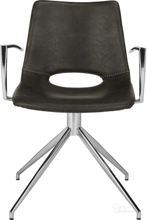 The appearance of Dawn Grey and Silver Midcentury Modern Leather Swivel Dining Arm Chair designed by Safavieh in the modern / contemporary interior design. This gray piece of furniture  was selected by 1StopBedrooms from Dawn Collection to add a touch of cosiness and style into your home. Sku: ACH7002A. Product Type: Office Chair. Material: Stainless Steel. Image1