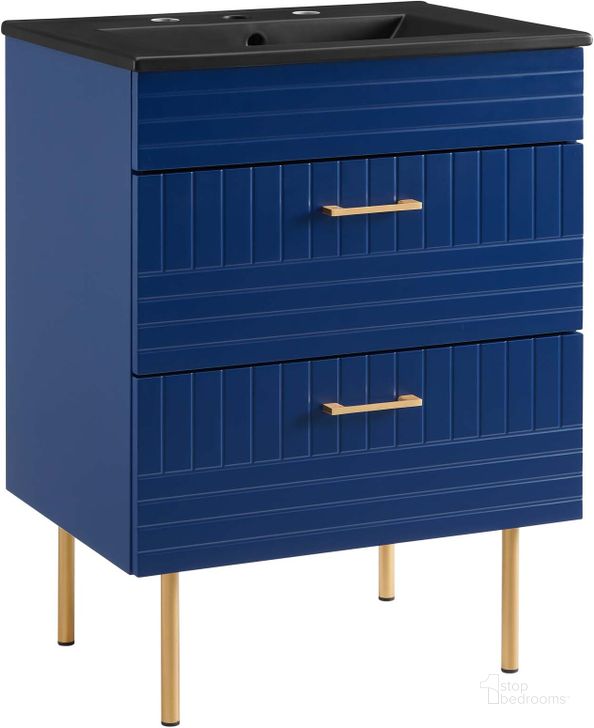 The appearance of Daybreak 24 Inch  Bathroom Vanity In Blue EEI-5819-BLU-BLK designed by Modway in the modern / contemporary interior design. This blue piece of furniture  was selected by 1StopBedrooms from Daybreak Collection to add a touch of cosiness and style into your home. Sku: EEI-5819-BLU-BLK. Material: Ceramic. Product Type: Bathroom Vanity. Image1