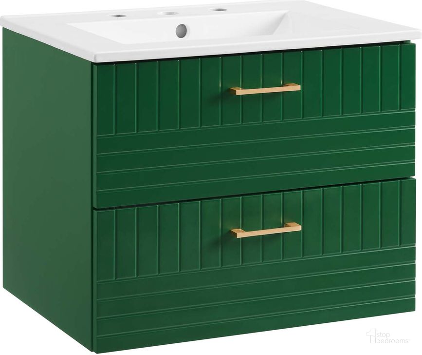 The appearance of Daybreak 24 Inch  Bathroom Vanity In Green EEI-5818-GRN-WHI designed by Modway in the modern / contemporary interior design. This green piece of furniture  was selected by 1StopBedrooms from Daybreak Collection to add a touch of cosiness and style into your home. Sku: EEI-5818-GRN-WHI. Material: MDF. Product Type: Bathroom Vanity. Image1