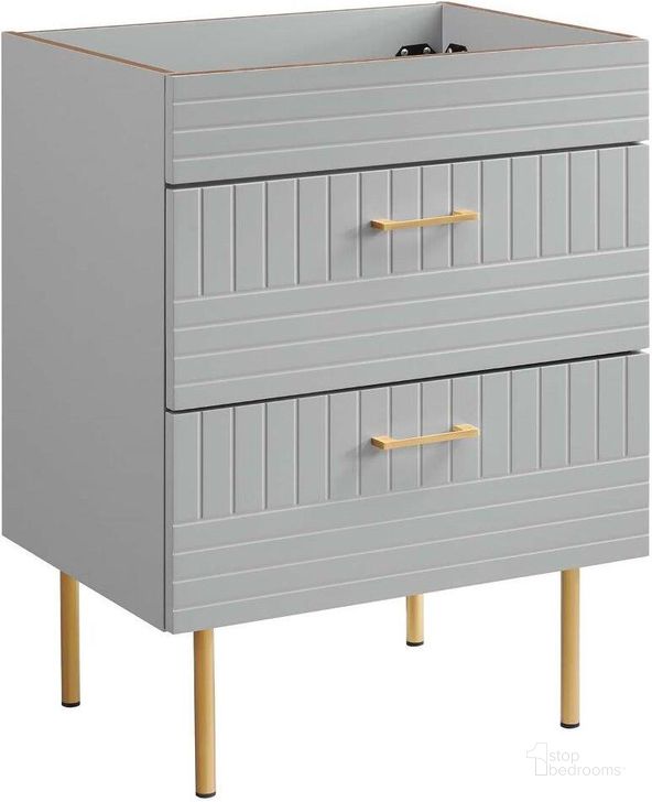 The appearance of Daybreak Light Gray 24 Inch Bathroom Vanity Cabinet designed by Modway in the modern / contemporary interior design. This light gray piece of furniture  was selected by 1StopBedrooms from Daybreak Collection to add a touch of cosiness and style into your home. Sku: EEI-5106-LGR. Material: MDF. Product Type: Bathroom Vanity. Image1