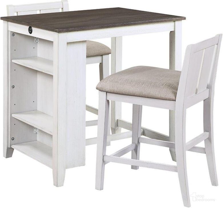 The appearance of Daye Gray And White 3 Piece Pack Counter Height Set designed by Homelegance in the transitional interior design. This gray piece of furniture  was selected by 1StopBedrooms from Daye Collection to add a touch of cosiness and style into your home. Sku: 5773WH-32. Product Type: Dining Room Set. Material: Textured. Image1