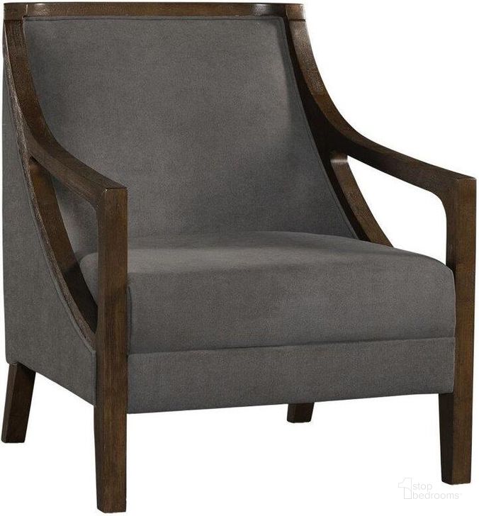 The appearance of Dayna Charcoal Accent Chair With Brown Frame designed by Picket House in the transitional interior design. This brown charcoal piece of furniture  was selected by 1StopBedrooms from Dayna Collection to add a touch of cosiness and style into your home. Sku: UHK526101E. Product Type: Accent Chair. Material: Rubberwood. Image1