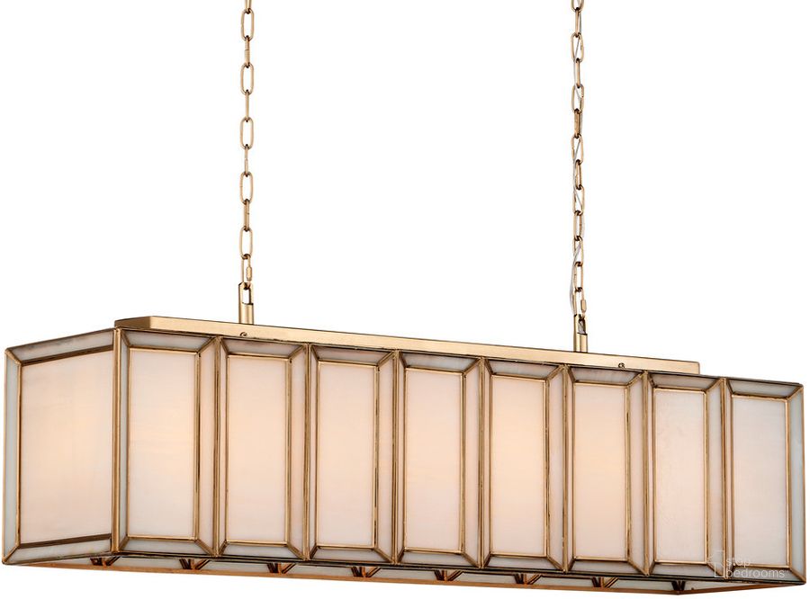The appearance of Daze Rectangular Chandelier In Antique Brass and White designed by Currey & Company in the modern / contemporary interior design. This antique brass/white piece of furniture  was selected by 1StopBedrooms from Daze Collection to add a touch of cosiness and style into your home. Sku: 9000-1157. Material: Glass. Product Type: Chandelier. Image1