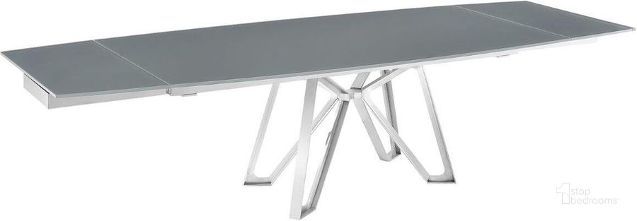 The appearance of Dcota Manual Dining Table With Brushed Stainless Steel Base and Gray Top designed by Casabianca Home in the modern / contemporary interior design. This gray piece of furniture  was selected by 1StopBedrooms from Dcota Collection to add a touch of cosiness and style into your home. Sku: TC-MAN10BSGRY. Table Base Style: Trestle. Product Type: Dining Table. Table Top Shape: Rectangular. Material: Stainless Steel. Size: 71". Image1