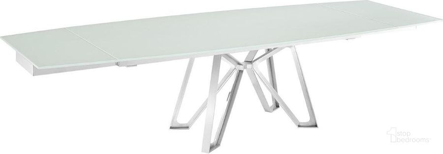 The appearance of Dcota Manual Dining Table With Brushed Stainless Steel Base and White Top designed by Casabianca Home in the modern / contemporary interior design. This antique white piece of furniture  was selected by 1StopBedrooms from Dcota Collection to add a touch of cosiness and style into your home. Sku: TC-MAN10BSWHT. Table Base Style: Trestle. Product Type: Dining Table. Table Top Shape: Rectangular. Material: Stainless Steel. Size: 71". Image1