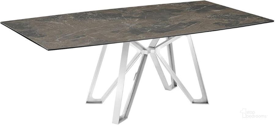 The appearance of Dcota Dining Table With Brushed Stainless Steel Base and Brown Marbled Top designed by Casabianca Home in the modern / contemporary interior design. This brown piece of furniture  was selected by 1StopBedrooms from Dcota Collection to add a touch of cosiness and style into your home. Sku: TC-MFIX10BSEMP. Table Base Style: Trestle. Product Type: Dining Table. Table Top Shape: Rectangular. Material: Stainless Steel. Size: 71.