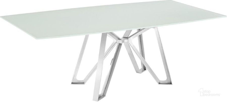 The appearance of Dcota Dining Table With Brushed Stainless Steel Base and Rectangular White Top designed by Casabianca Home in the modern / contemporary interior design. This antique white piece of furniture  was selected by 1StopBedrooms from Dcota Collection to add a touch of cosiness and style into your home. Sku: TC-MFIX10BSWHT. Table Base Style: Trestle. Product Type: Dining Table. Table Top Shape: Rectangular. Material: Stainless Steel. Size: 71.