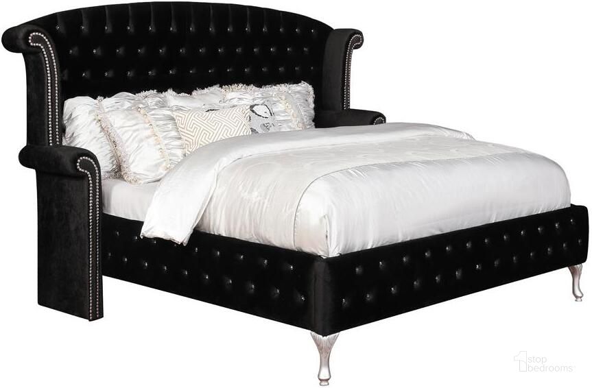 The appearance of Deanna Black King Upholstered Platform Bed designed by Coaster in the modern / contemporary interior design. This black piece of furniture  was selected by 1StopBedrooms from Deanna Collection to add a touch of cosiness and style into your home. Sku: 206101KEB1;206101KEB2;206101KEB3. Bed Type: Platform Bed. Material: Wood. Product Type: Platform Bed. Bed Size: King. Image1