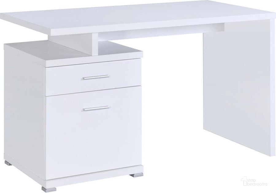 The appearance of Decarie Desk with Cabinet designed by Coaster in the modern / contemporary interior design. This white piece of furniture  was selected by 1StopBedrooms from Decarie Collection to add a touch of cosiness and style into your home. Sku: 800110. Material: Wood. Product Type: Computer Desk. Image1