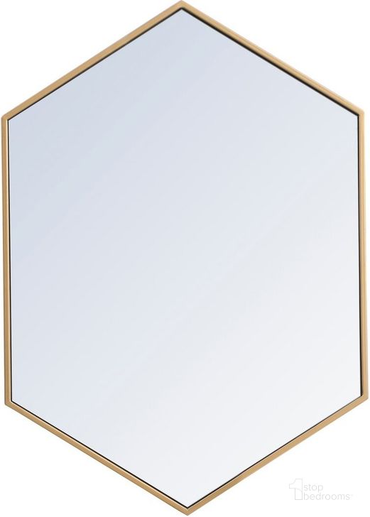 The appearance of Decker Brass Hexogon Mirror MR4424BR designed by Elegant Lighting in the modern / contemporary interior design. This brass piece of furniture  was selected by 1StopBedrooms from Decker Collection to add a touch of cosiness and style into your home. Sku: MR4424BR. Material: Metal. Product Type: Mirror. Image1