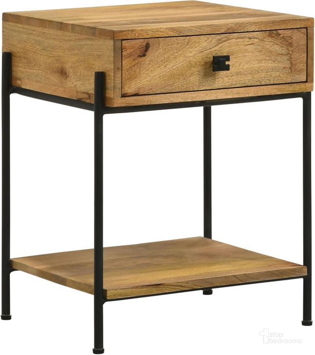 The appearance of Declan 1-Drawer Accent Table with Open Shelf In Natural Mango and Black designed by Coaster in the rustic / southwestern interior design. This natural mango/black piece of furniture  was selected by 1StopBedrooms from Declan Collection to add a touch of cosiness and style into your home. Sku: 959556. Material: Wood. Product Type: Accent Table. Image1