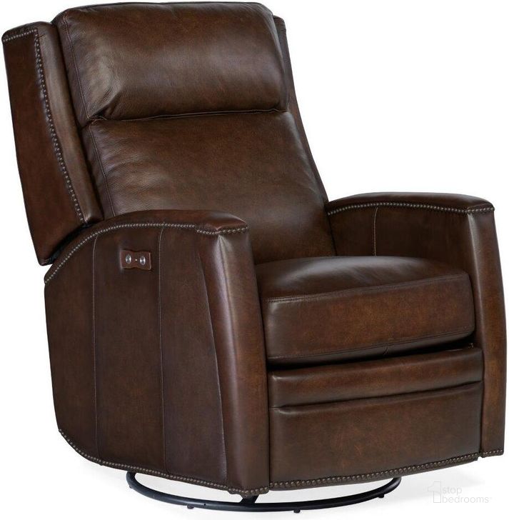 The appearance of Declan Brown Pwr Swivel Glider Recliner designed by Hooker in the traditional interior design. This brown piece of furniture  was selected by 1StopBedrooms from Declan Collection to add a touch of cosiness and style into your home. Sku: RC251-PSWGL-087. Material: Leather. Product Type: Recliner. Image1