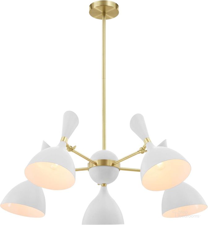 The appearance of Declare 5-Light 6 Inch Arm Pendant EEI-5310-WHI designed by Modway in the modern / contemporary interior design. This white piece of furniture  was selected by 1StopBedrooms from Declare Collection to add a touch of cosiness and style into your home. Sku: EEI-5310-WHI. Material: Metal. Product Type: Pendant Lighting. Image1