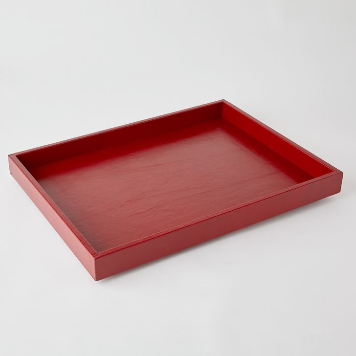 The appearance of Deep Red Leather Tray In Red designed by Global Views in the modern / contemporary interior design. This red piece of furniture  was selected by 1StopBedrooms from Deep Collection to add a touch of cosiness and style into your home. Sku: 9.93841. Material: Leather. Product Type: Tray. Image1