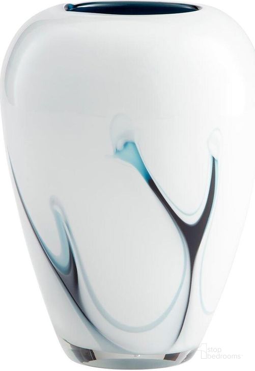 The appearance of Deep Sky Blue And White Small Vase designed by Cyan Design in the modern / contemporary interior design. This blue and white piece of furniture  was selected by 1StopBedrooms from Deep Collection to add a touch of cosiness and style into your home. Sku: 10444. Material: Glass. Product Type: Vase.