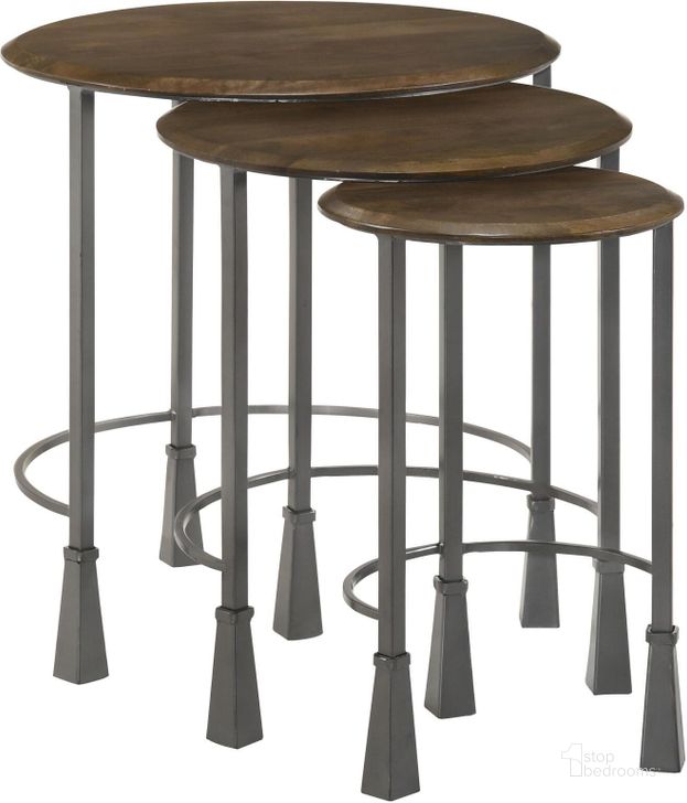 The appearance of Deja 3-Piece Round Nesting Table In Natural and Gunmetal designed by Coaster in the modern / contemporary interior design. This natural/gunmetal piece of furniture  was selected by 1StopBedrooms from Deja Collection to add a touch of cosiness and style into your home. Sku: 935971. Material: Wood. Product Type: Nesting Table. Image1