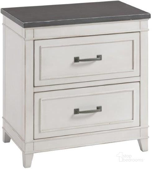 The appearance of Del Mar 2 Drawer Nightstand In White With Grey Top designed by Martin Svensson Home in the coastal interior design. This white and grey piece of furniture  was selected by 1StopBedrooms from Del Mar Collection to add a touch of cosiness and style into your home. Sku: 6802922. Product Type: Nightstand. Material: Wood Veneer. Image1