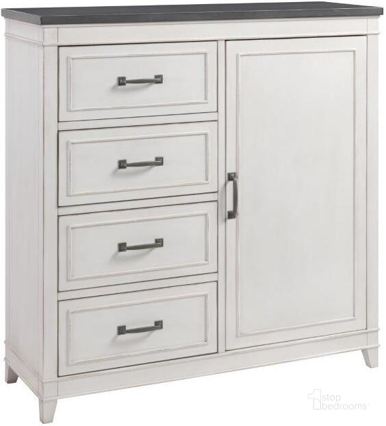 The appearance of Del Mar 4 Drawer Media Chest In White With Grey Top designed by Martin Svensson Home in the coastal interior design. This white and grey piece of furniture  was selected by 1StopBedrooms from Del Mar Collection to add a touch of cosiness and style into your home. Sku: 6802926. Product Type: Media Chest. Material: Wood Veneer. Image1