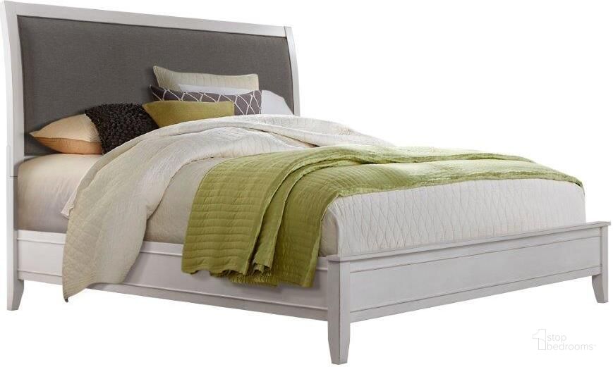 The appearance of Del Mar King Bed In White With Grey Linen designed by Martin Svensson Home in the coastal interior design. This white and grey piece of furniture  was selected by 1StopBedrooms from Del Mar Collection to add a touch of cosiness and style into your home. Sku: 6802918;6802962. Bed Type: Sleigh Bed. Product Type: Sleigh Bed. Bed Size: King. Material: Wood Veneer. Image1
