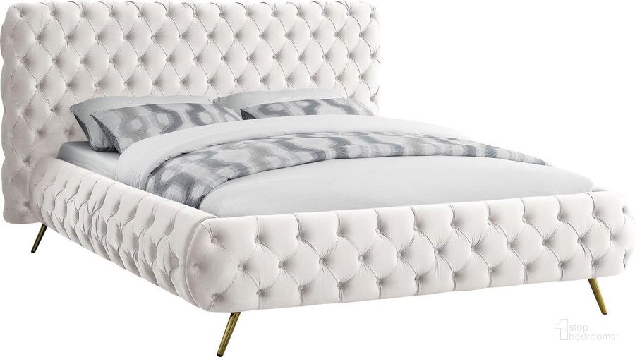 The appearance of Delano Cream Velvet King Bed designed by Meridian in the modern / contemporary interior design. This cream velvet piece of furniture  was selected by 1StopBedrooms from Delano Collection to add a touch of cosiness and style into your home. Sku: DelanoCream-K-1;DelanoCream-K-2. Bed Type: Platform Bed. Product Type: Platform Bed. Bed Size: King. Material: Velvet. Image1