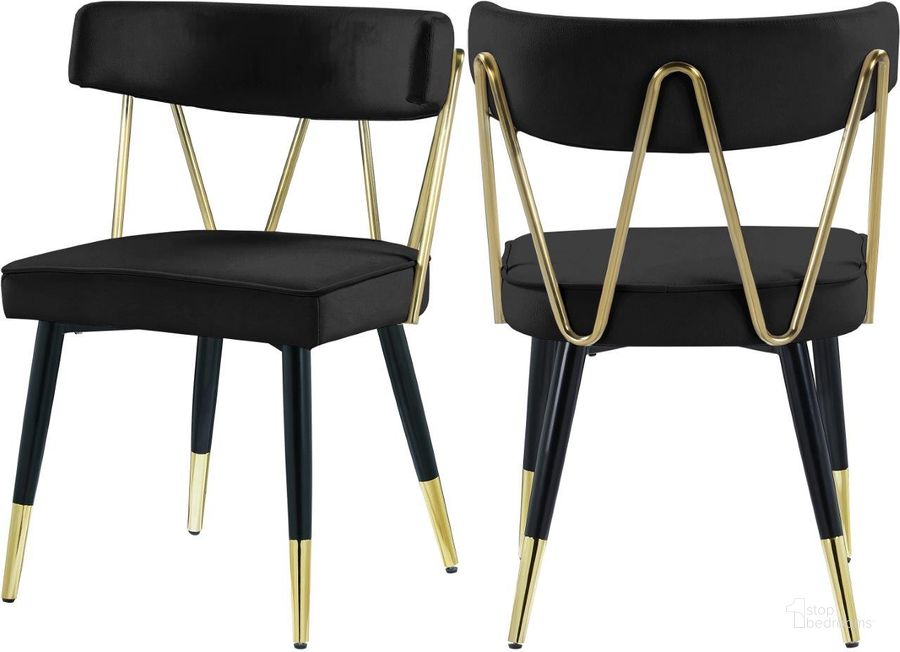 The appearance of Delayna Black Velvet Dining Chair Set of 2 designed by Furnique in the modern / contemporary interior design. This black velvet piece of furniture  was selected by 1StopBedrooms from Delayna Collection to add a touch of cosiness and style into your home. Sku: 854Black-C. Product Type: Dining Chair. Material: Velvet. Image1