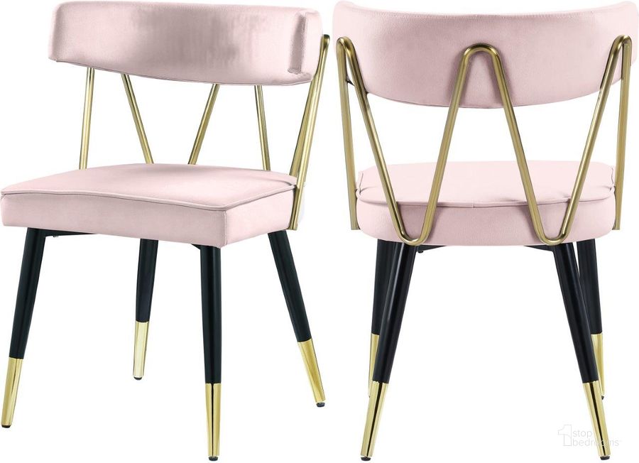 The appearance of Delayna Pink Velvet Dining Chair Set of 2 designed by Furnique in the modern / contemporary interior design. This pink velvet piece of furniture  was selected by 1StopBedrooms from Delayna Collection to add a touch of cosiness and style into your home. Sku: 854Pink-C. Product Type: Dining Chair. Material: Velvet. Image1