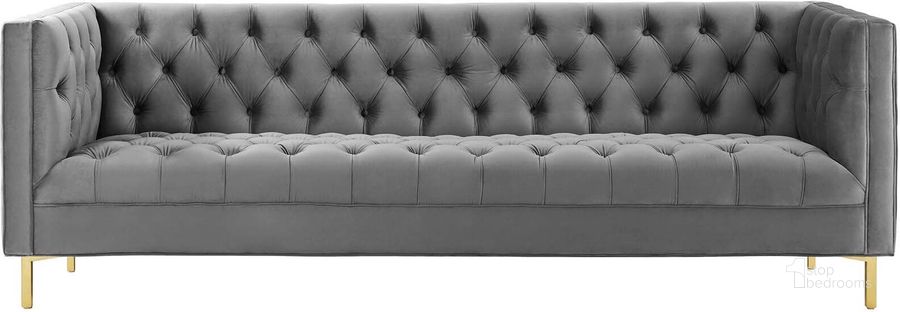 The appearance of Delight Gray Tufted Button Performance Velvet Sofa designed by Modway in the modern / contemporary interior design. This gray piece of furniture  was selected by 1StopBedrooms from Delight Collection to add a touch of cosiness and style into your home. Sku: EEI-3455-GRY. Material: Wood. Product Type: Sofa. Image1