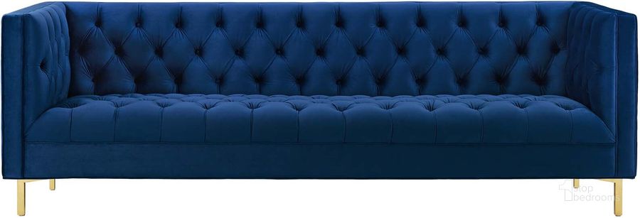 The appearance of Delight Navy Tufted Button Performance Velvet Sofa designed by Modway in the modern / contemporary interior design. This navy piece of furniture  was selected by 1StopBedrooms from Delight Collection to add a touch of cosiness and style into your home. Sku: EEI-3455-NAV. Material: Wood. Product Type: Sofa. Image1