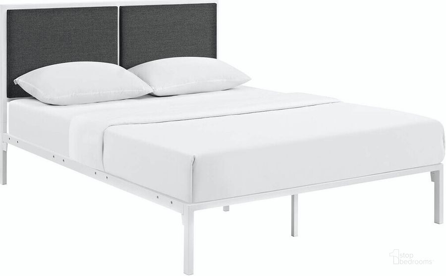 The appearance of Della King Fabric Bed In White/Gray designed by Modway in the modern / contemporary interior design. This white/gray piece of furniture  was selected by 1StopBedrooms from Della Collection to add a touch of cosiness and style into your home. Sku: MOD-5463-WHI-GRY. Bed Type: Platform Bed. Material: Fabric. Product Type: Platform Bed. Bed Size: King. Image1