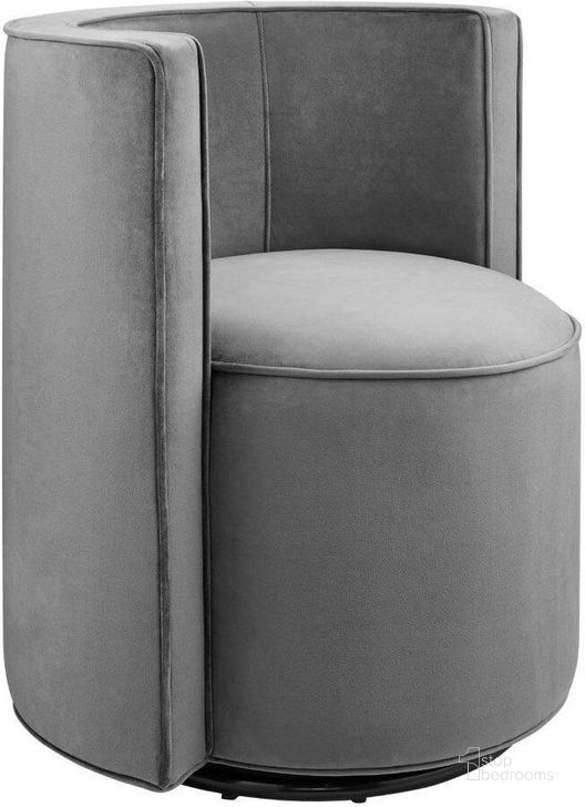 The appearance of Della Performance Velvet Fabric Swivel Chair In Gray designed by Modway in the  interior design. This gray piece of furniture  was selected by 1StopBedrooms from Della Collection to add a touch of cosiness and style into your home. Sku: EEI-6222-GRY. Material: Wood. Product Type: Swivel Chair. Image1