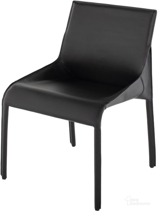 The appearance of Delphine Black Leather Dining Chair designed by Nuevo in the modern / contemporary interior design. This black piece of furniture  was selected by 1StopBedrooms from Delphine Collection to add a touch of cosiness and style into your home. Sku: HGND213. Material: Leather. Product Type: Dining Chair. Image1