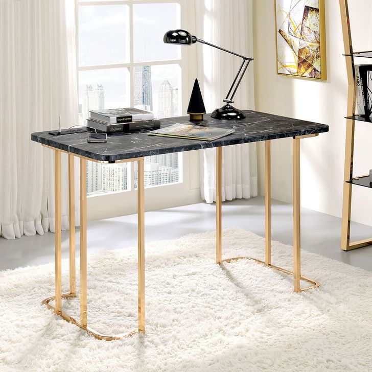 The appearance of Delphine Desk In Gold and Black designed by Furniture of America in the modern / contemporary interior design. This gold/black piece of furniture  was selected by 1StopBedrooms from Delphine Collection to add a touch of cosiness and style into your home. Sku: CM-DK919BK. Material: Steel. Product Type: Desk. Image1