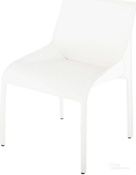 The appearance of Delphine White Leather Dining Chair designed by Nuevo in the modern / contemporary interior design. This white piece of furniture  was selected by 1StopBedrooms from Delphine Collection to add a touch of cosiness and style into your home. Sku: HGND214. Material: Leather. Product Type: Dining Chair. Image1