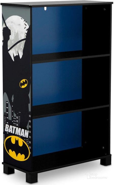 The appearance of Delta Children Batman Deluxe 3 Shelf Bookcase designed by Delta Children in the modern / contemporary interior design. This black piece of furniture  was selected by 1StopBedrooms from  to add a touch of cosiness and style into your home. Sku: FL86731BT-1200. Material: Wood. Product Type: Kids Bookcases and Storage. Image1