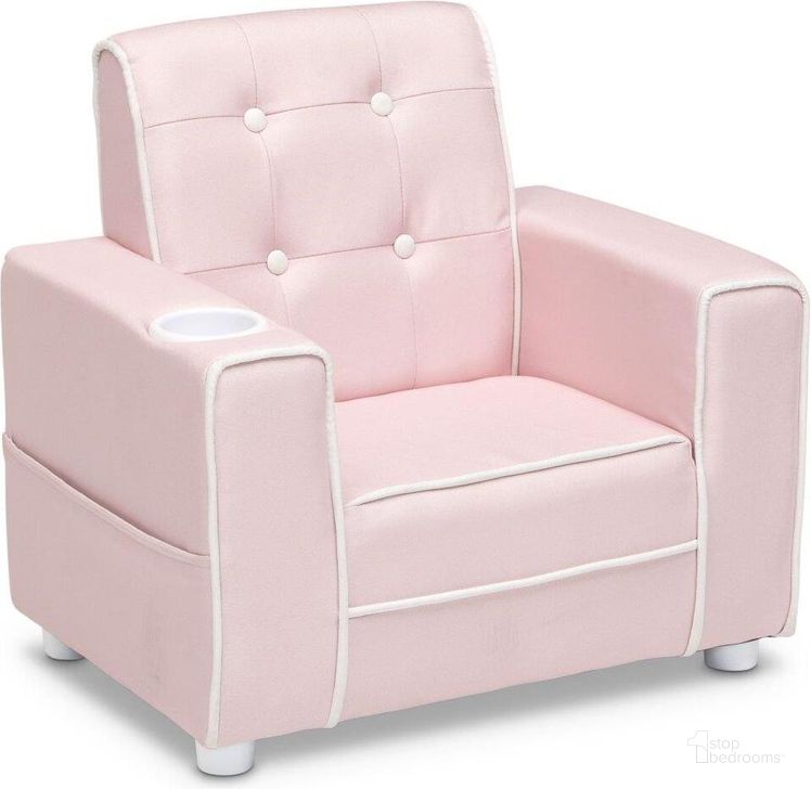 The appearance of Delta Children Chelsea Kids Upholstered Chair With Cup Holder In Pink designed by Delta Children in the modern / contemporary interior design. This pink piece of furniture  was selected by 1StopBedrooms from Chelsea Collection to add a touch of cosiness and style into your home. Sku: UP83670GN-705C. Material: Wood. Product Type: Kids Chair. Image1
