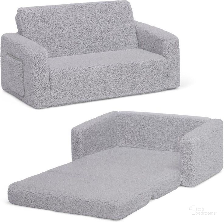 The appearance of Delta Children Cozee Flip Out Sherpa 2 In 1 Convertible Sofa To Lounger For Kids In Grey Sherpa designed by Delta Children in the modern / contemporary interior design. This grey piece of furniture  was selected by 1StopBedrooms from Cozee Collection to add a touch of cosiness and style into your home. Sku: 208223W-5031. Product Type: Kids Seating. Material: Foam. Image1